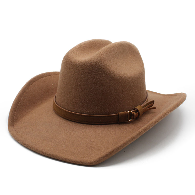 Unisex Retro Cowboy Style Solid Color Metal Button Big Eaves Fedora Hat display picture 3