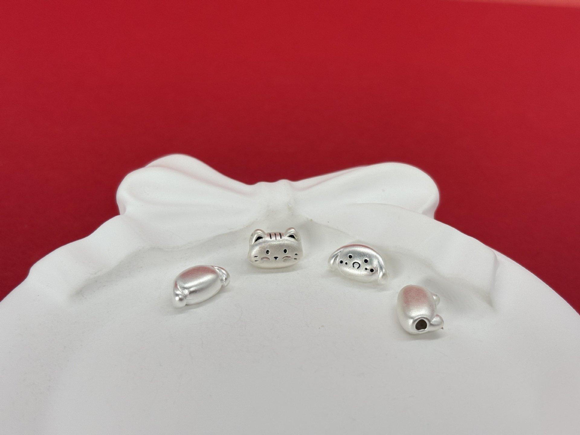 999 Pure Silver Cartoon Baguette Cat Beads Cute Accessories Handmade DIY Braided Rope Accessories Bracelet Spacer Beads