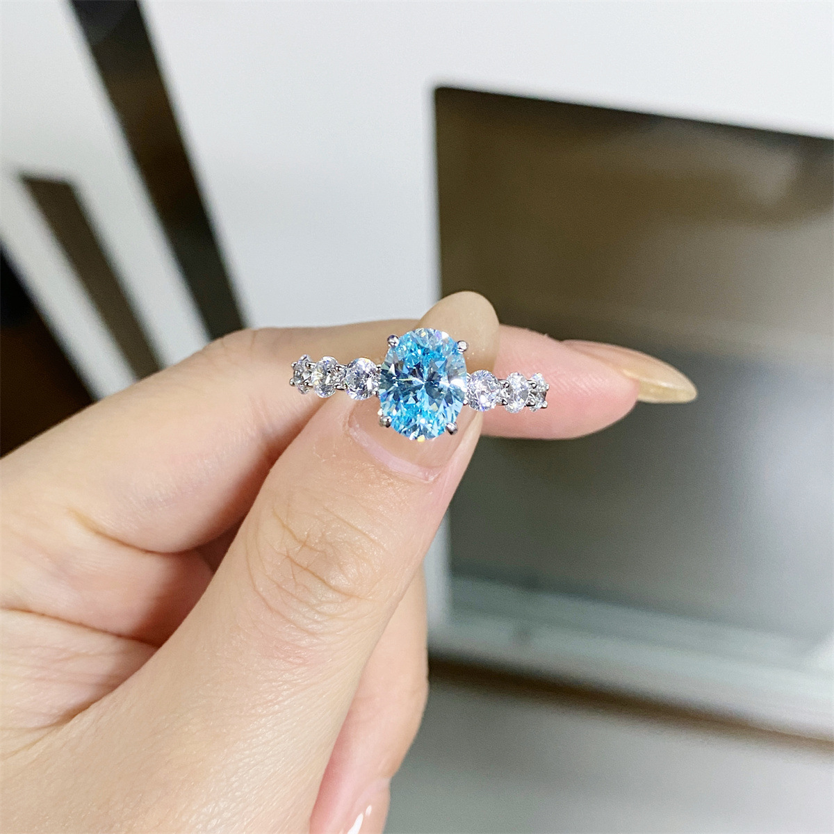 s925 sterling silver ring for women with 3 Karat big diamond and Fanta color, cross-border live broadcast style10