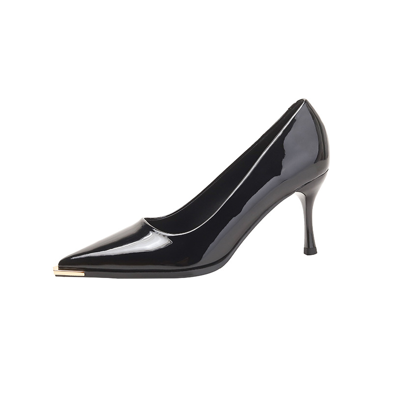 Black High-heeled Shoes 2023 New Patent Leather Pointed Stiletto Heel Elegant All-match High-heeled Shoes Fairy Style Simple Single-layer Shoes
