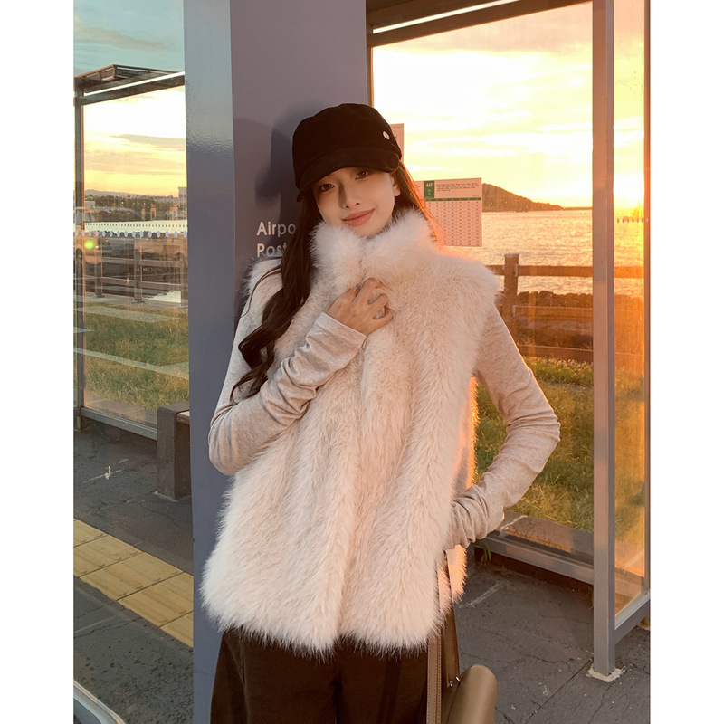 Baisiwang Rich Girl Furry Fur Integrated Vest Women's Winter Stand Collar Eco-Friendly Fur Jacket Sleeveless Top