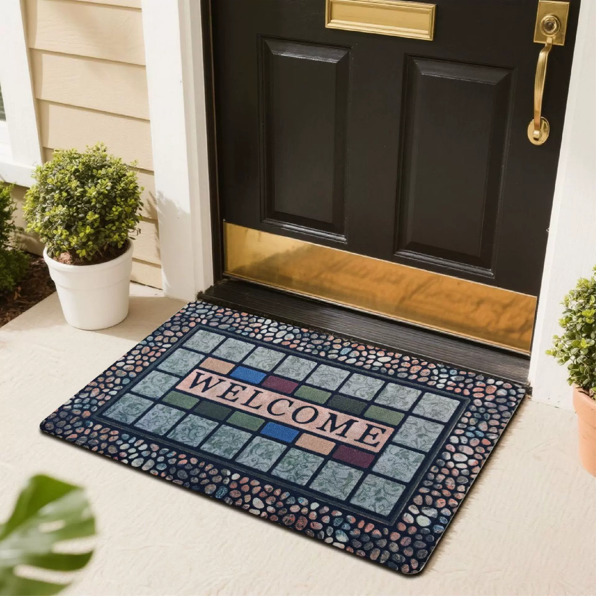 跨境亚马逊入户门地垫家用防滑耐脏入户别墅大门口防滑圈绒地毯