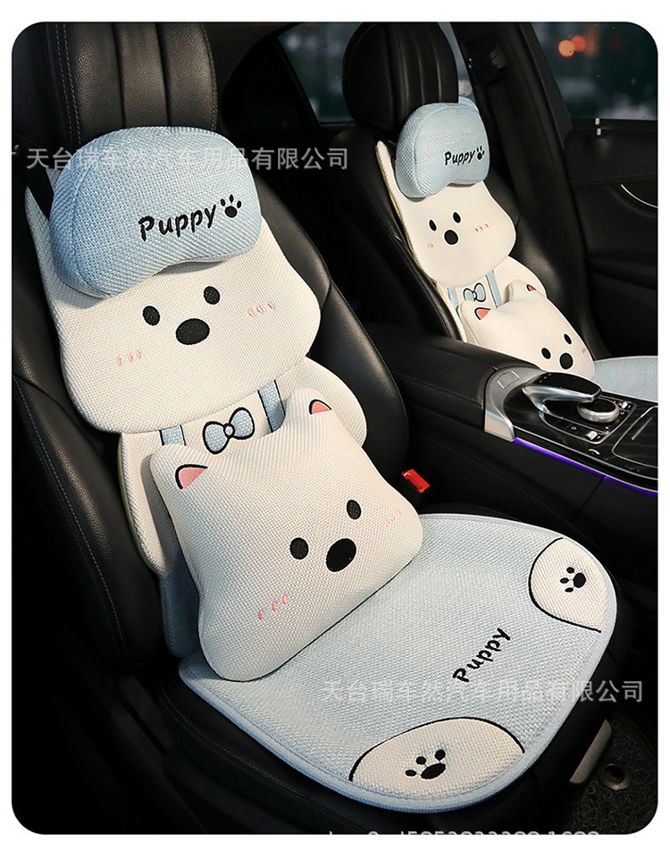 2026 New Model Car-Specific Seat Cushion, All-Season Universal Cotton-Linen Cartoon Cute Puppy 3D Seat Backrest Cushion