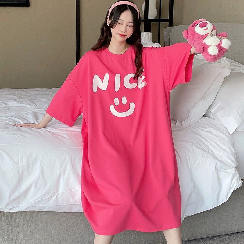 Искусственный хлопок молочный шелк # ленивая Футболка-юбка Свободная простая ленивая Повседневная стройнящая одежда средней длины с коротким рукавом для женщин