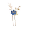 Hair accessory for bride, blue Chinese hairpin, hairgrip, flowered