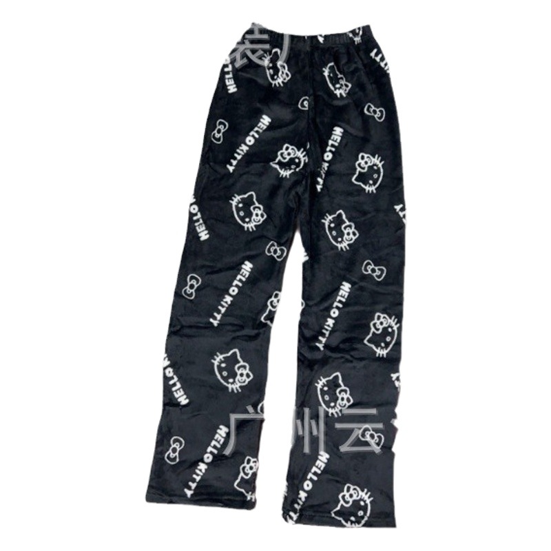 Comercio exterior Año Nuevo Navidad dibujos animados KT gato pijama pantalones gruesos de las mujeres Otoño e Invierno Polar forrado cálido casual casa pantalones de franela