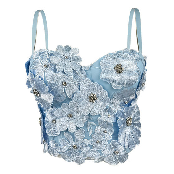Original Design Three-dimensional Flower Diamond Body Shaping Strapless Fishbone Top Short Chanel Sling Corset for Women