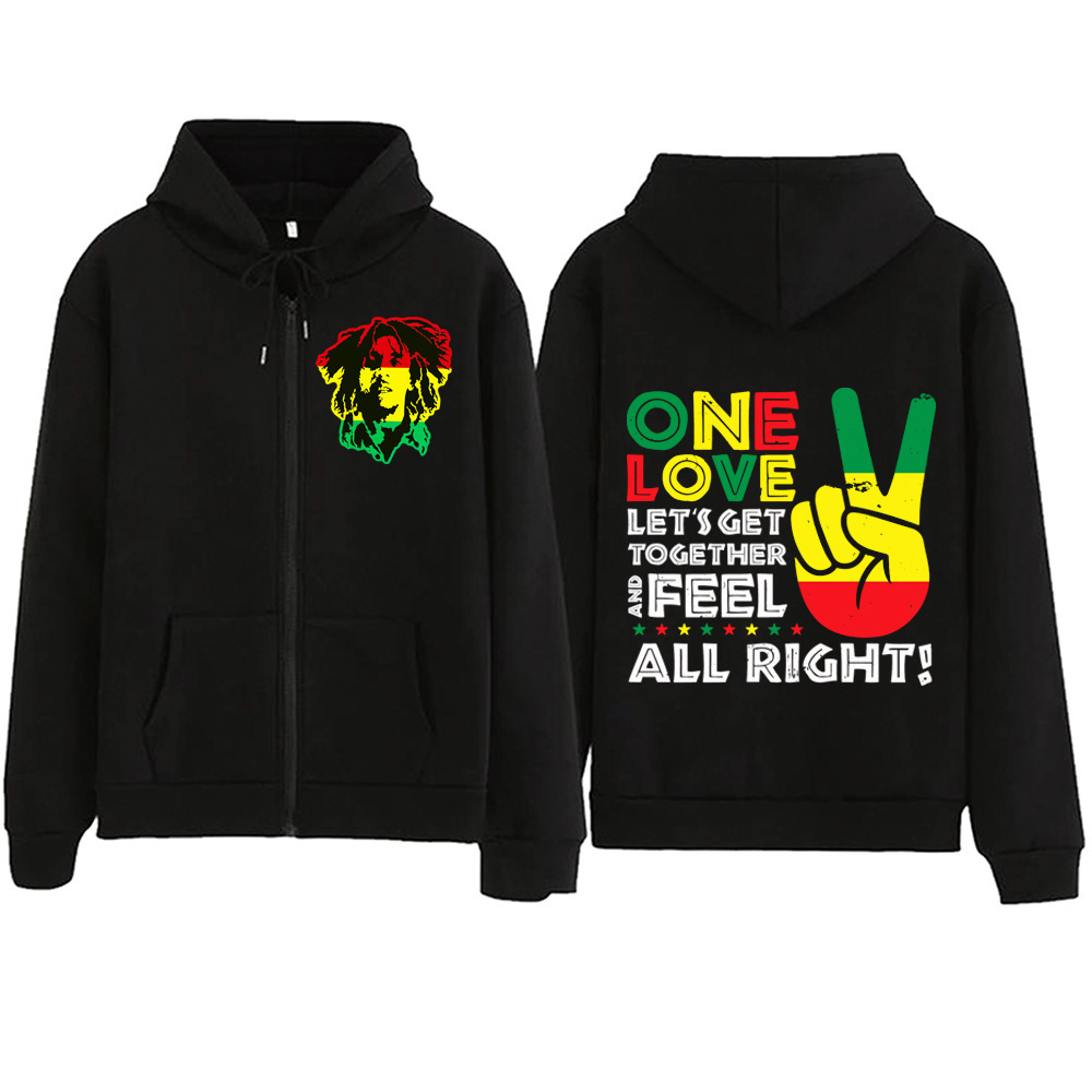 Bob Marley One Love 2024 Zipper Hoodie Harajuku Pullover