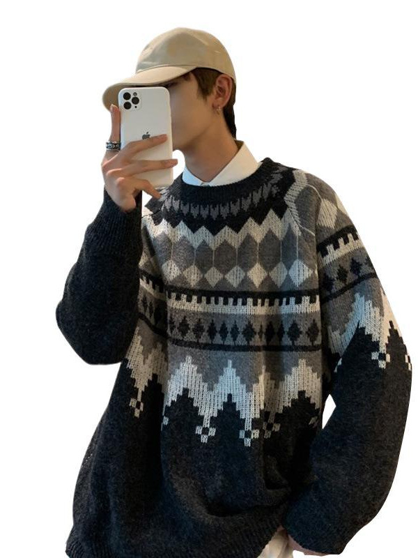 Suéter de estilo de Hong Kong hombres sueltos ins marca de moda guapo suéter abrigo de los hombres otoño estilo coreano de moda todo fósforo suéter Retro