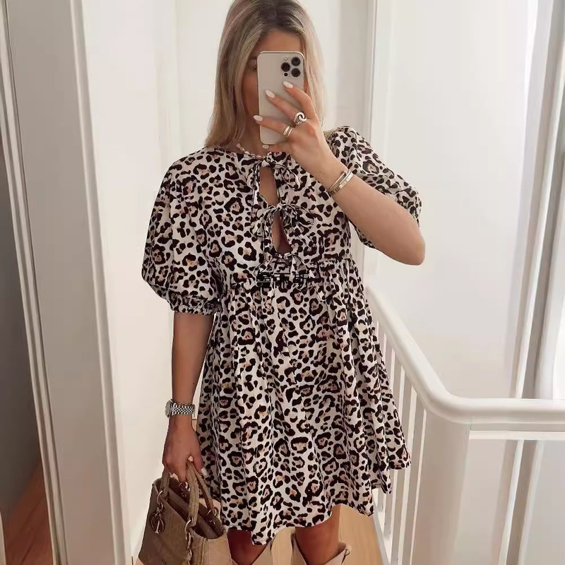 European and American Style Cross-Border Wholesale Supply 2024 New Women's Lace-Up Mid-Length Solid Color Shirt Dress Retro