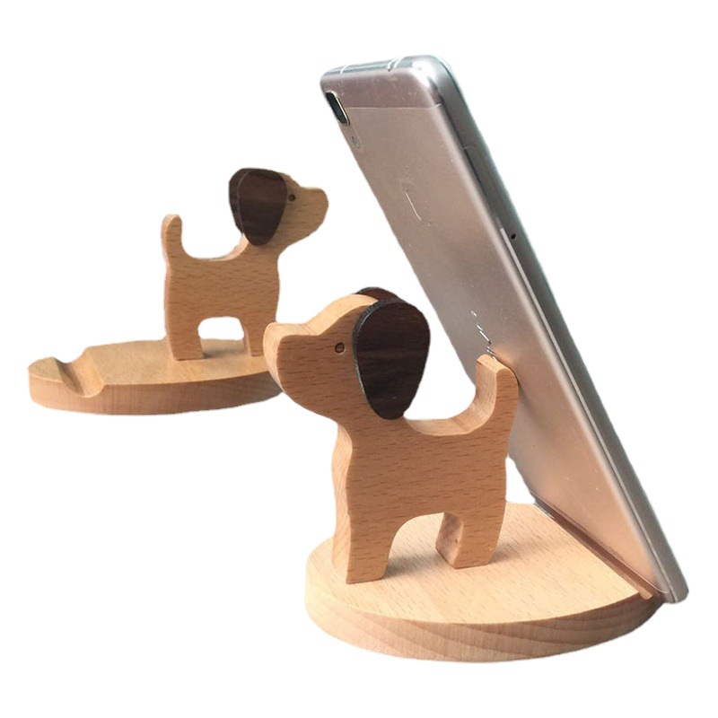 Nuevo soporte de teléfono móvil de escritorio de madera creativa dibujos animados animal cachorro