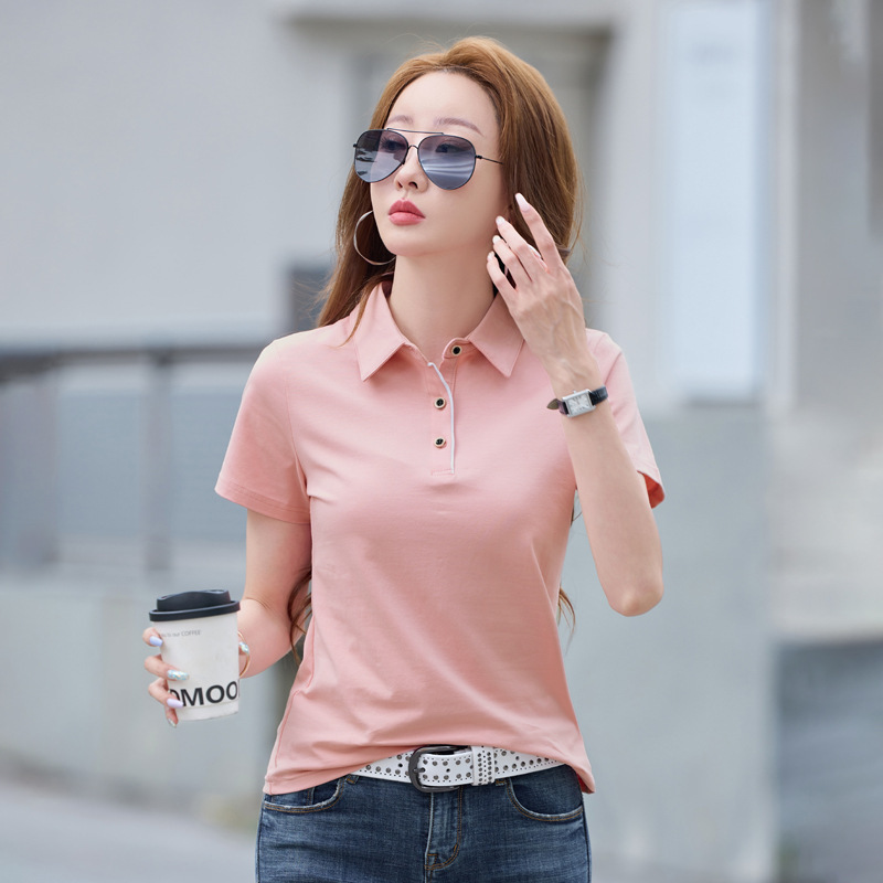 Cotton New Half-sleeved T-shirt Women's Polo Shirt with Collar Summer Wear Sports Leisure Work Lapel Short-sleeved Top