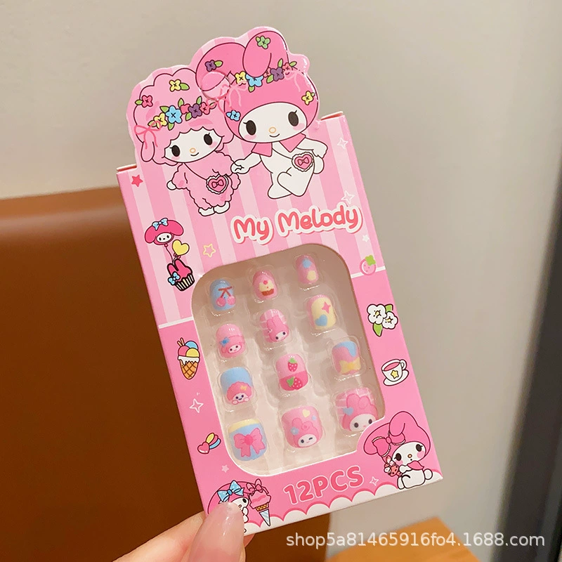 Sanrio, детские 3D-наклейки для ногтей, милые съемные мультяшные искусственные ногти