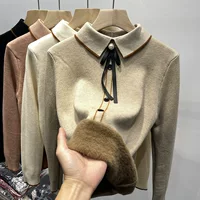 Вязаная нижняя рубашка куртка короткая Корейская версия свободной весны и осени 2023 Новый женский свитер с длинным рукавом и V-образным вырезом