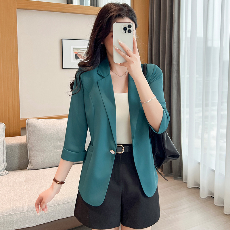 Plus-size 6XL spring and autumn new collection, five-quarter sleeve blazer, Korean-style slim-fit, single-button suit, short jacket Plus-size 6XL spring and autumn new collection, five-quarter sleeve blazer, Korean-style slim-fit, single-button suit, short jacket
