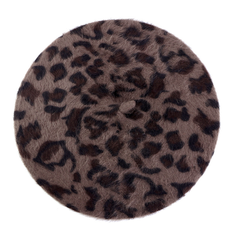 Unisex Autumn and winter hats Leopard print rabbit hair beret Ladies fashion Bud hat retro painter hat_voghion.com