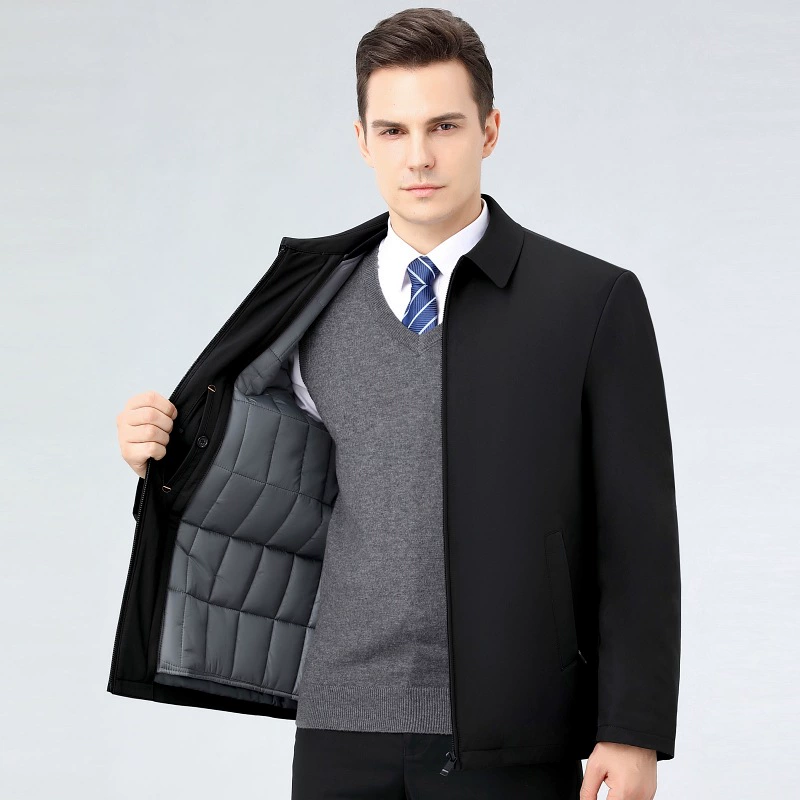 Demi-season silk keep warm down jacket for leisure, for middle age