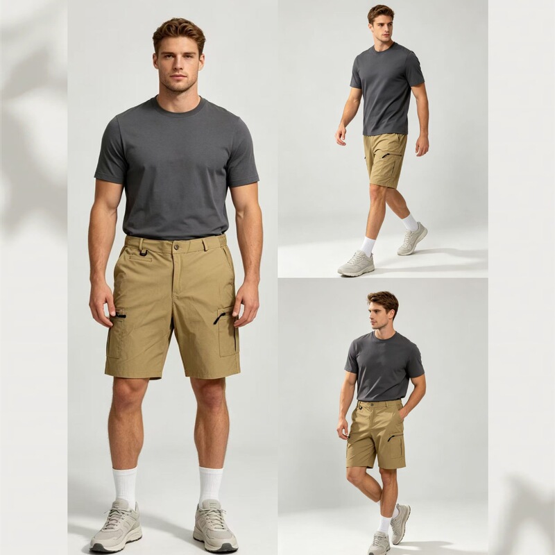 Cross-border Amazon multi-pocket men's work shorts, outdoor hiking multi-functional waterproof quick-dry sports casual pants