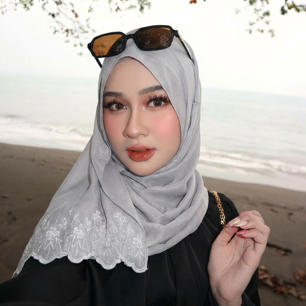 Luxury Chiffon Hijab With Pearl Embroidery - Elegant & Soft Muslim Headscarf For Women - Lightweight & Breathable - Multiple Colors_voghion.com