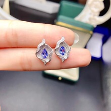 彩宝首饰天然坦桑石耳钉女s925银镶嵌满钻轻奢珠宝首饰一件代发