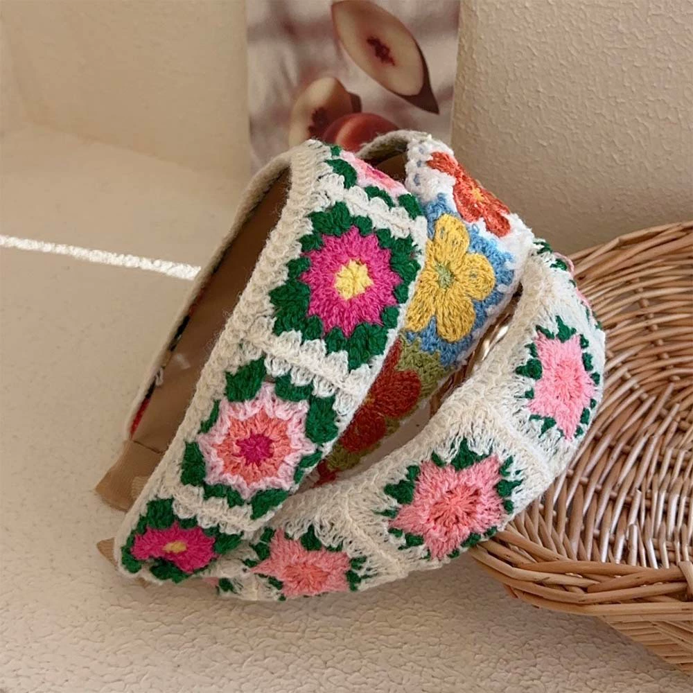 Headband, embroidered Chinese-style floral fresh hair accessory, universal fit, 8×8×1 cm