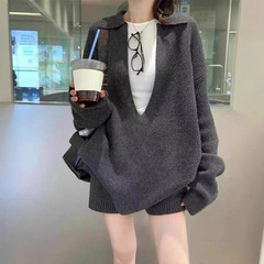 慵懒松弛v领女式毛衣套装2025秋冬新款宽松显瘦针织衫短裤两件套