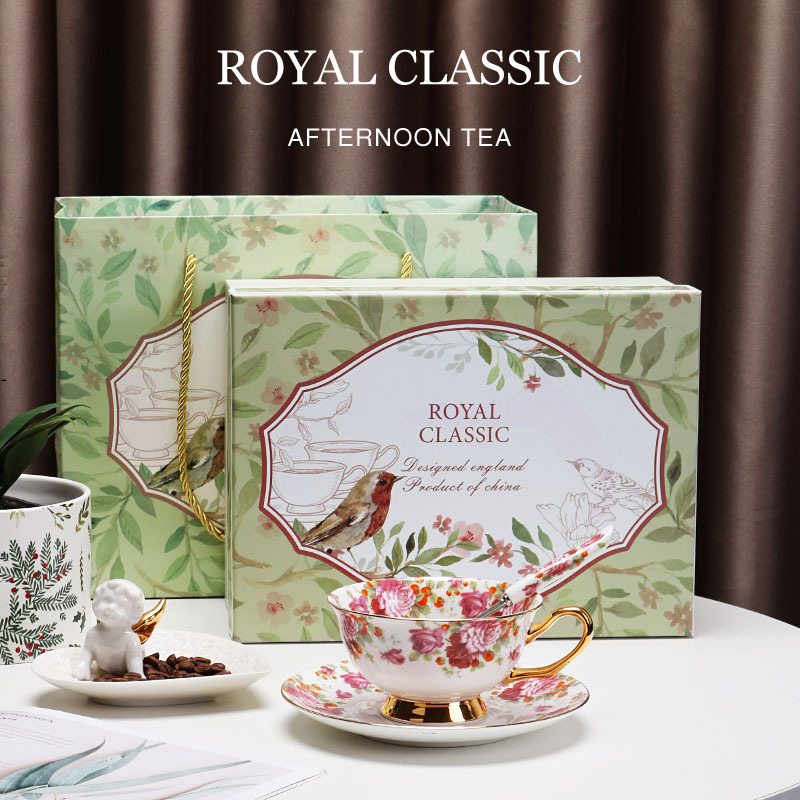 China de hueso estilo europeo taza de café traje hogar cerámica tarde taza de té británico capuchino taza de café y platillo caja de regalo