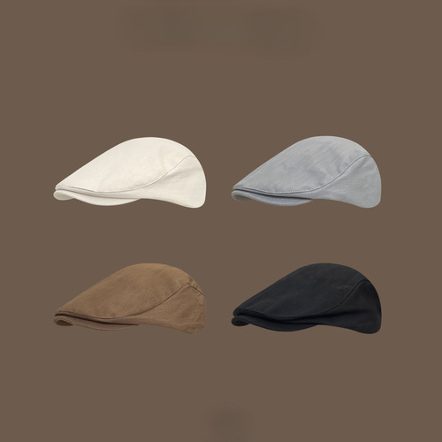Japanese minimalist monochrome retro forward hats for women and men, spring and summer casual versatile artist hats, show small faces, berets for men and women, trendy