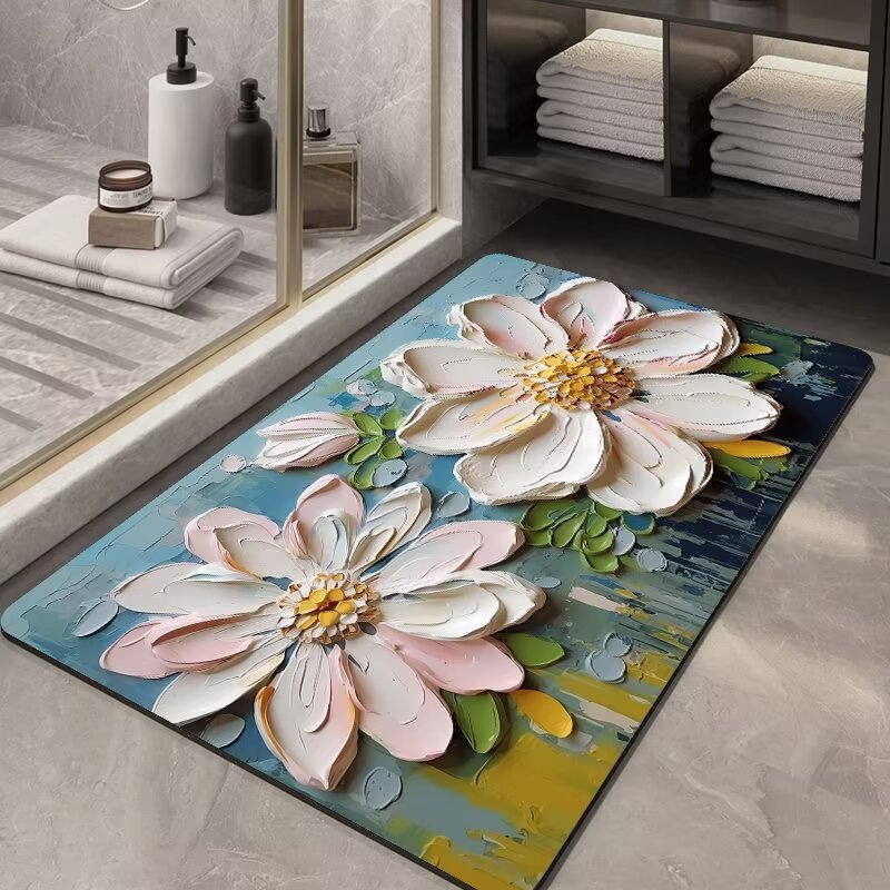 3D Badkamer Deurmat Waterabsorberend Diatomeeënaarde Zachte Antislip Sneldrogende Voetmat Toilettapijt_voghion.com