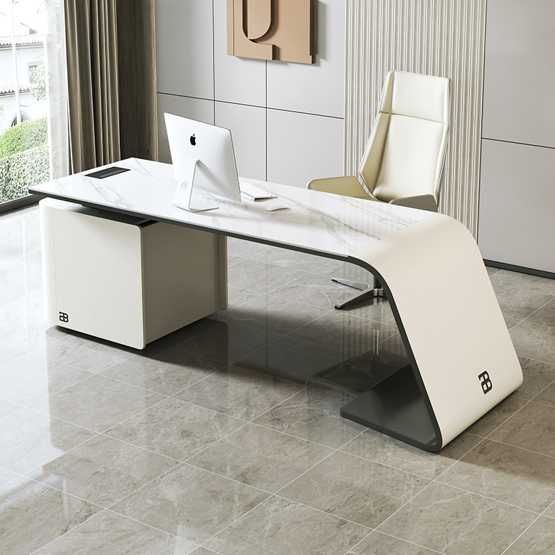 Advanced Design Sense Rock Board L-shaped Desk Chair Set Italian Style Light Luxury Computer Desk Home Simple Desk