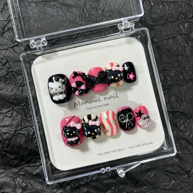 Purely Handmade Cute Cartoon Girl Short Round Wearable Manicure Patch Removable A496 Purely Handmade Cute Cartoon Girl Short Round Wearable Manicure Patch Removable A496