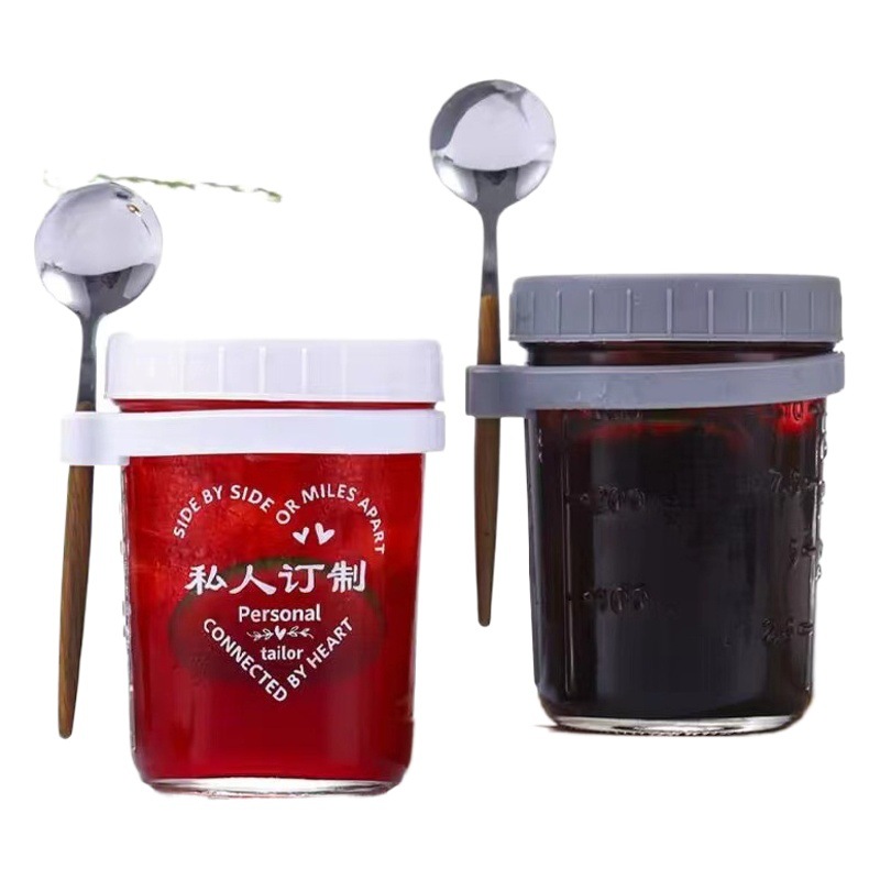 Amazon Taza de avena durante la noche Taza de desayuno Taza Mason Taza de yogur Taza de postre con tapa Cuchara Taza de avena Vaso con escala