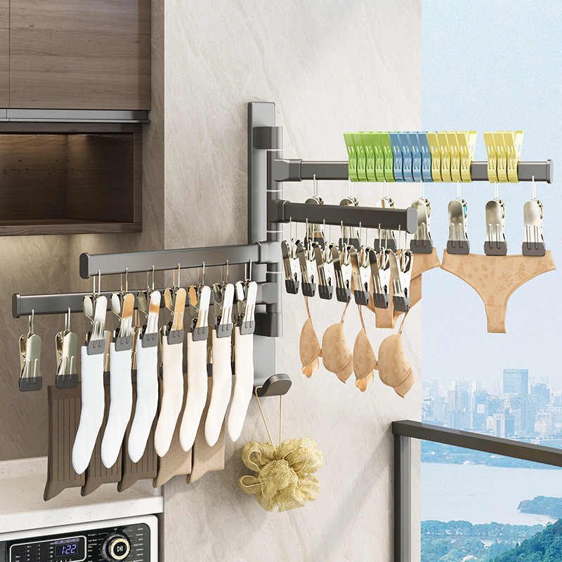 Percha de ropa de aluminio espacial multi-clip calcetines de secado rack hogar colgante de pared calcetines a prueba de viento multifuncionales clip ropa interior fresca ponche-rack libre