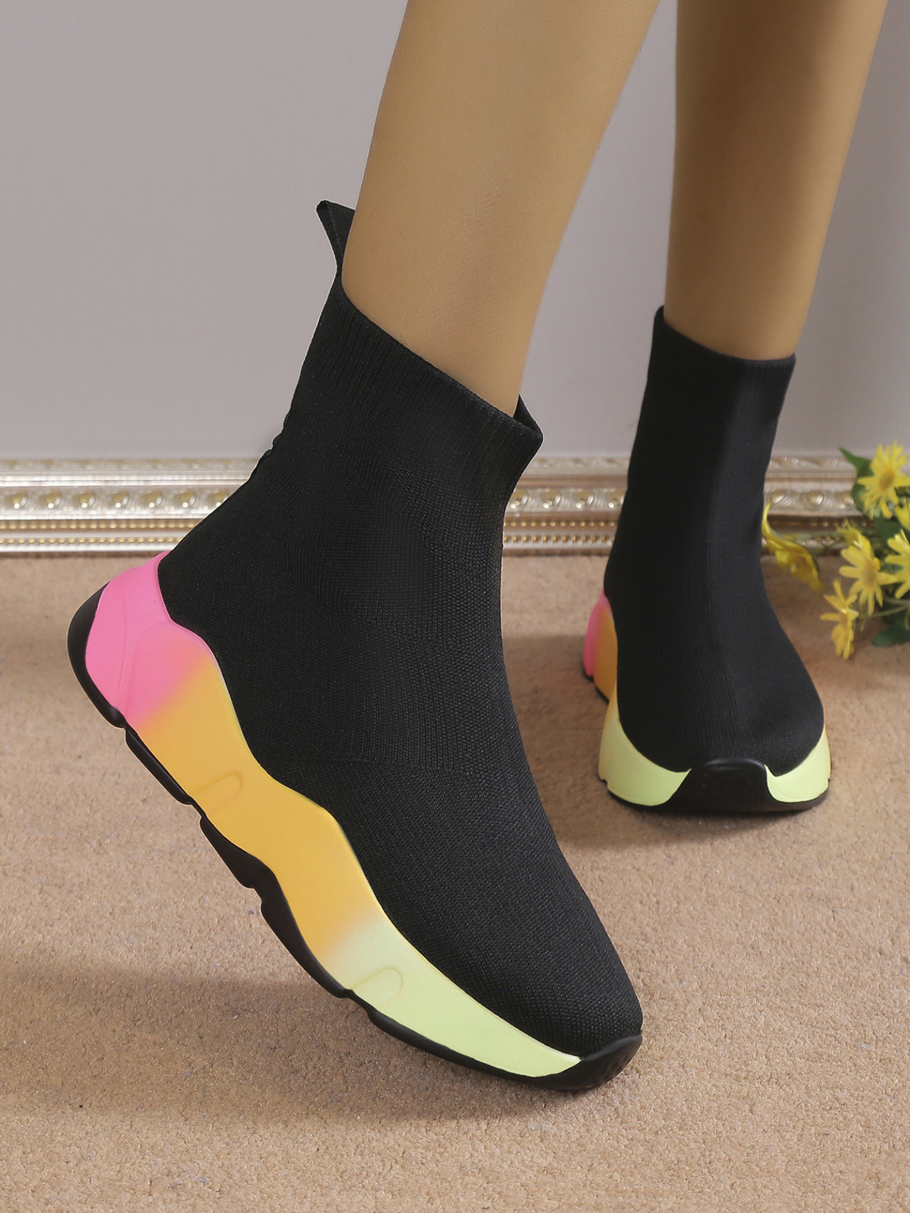 Stivaletti a calza flyknit taglie comode donna con suola alta_voghion.com