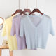 Lace V-neck short-sleeved ice silk knitted cardigan for women Summer new sweet gentle style short top fashion