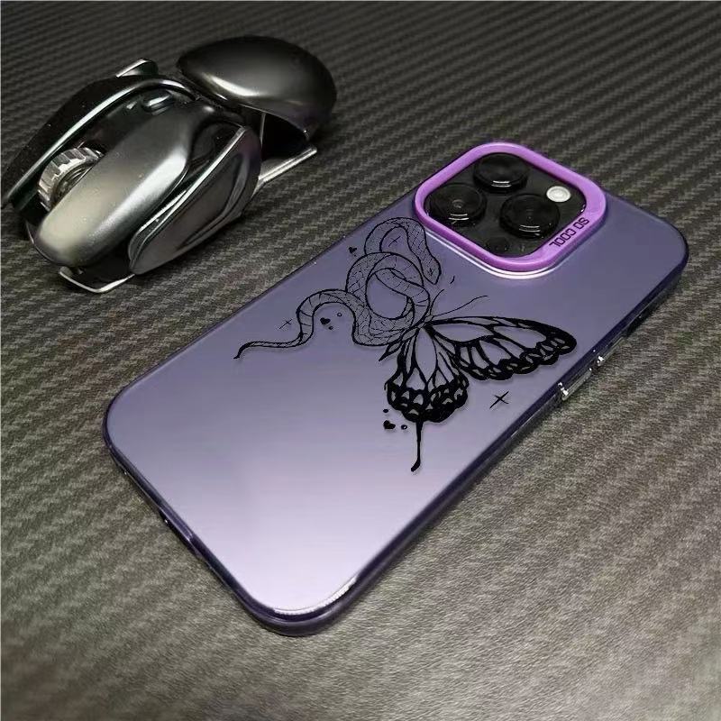 Botón de metal de mariposa y serpiente Apple 16 funda para teléfono iPhone15promax/14/13/12 creativo lindo