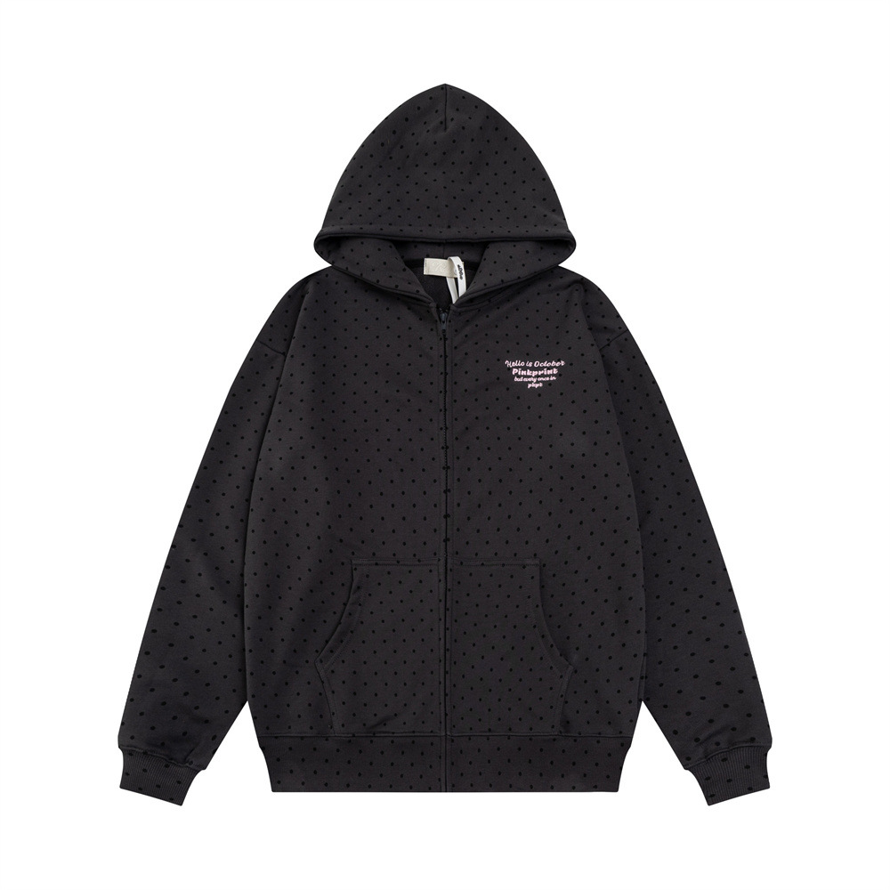 Ropa de hombre Trajes casuales deportivos para hombres y mujeres, marca de moda, chaqueta sudadera con capucha y lunares con estampado completo, pantalones holgados de campana con pierna ancha_voghion.com