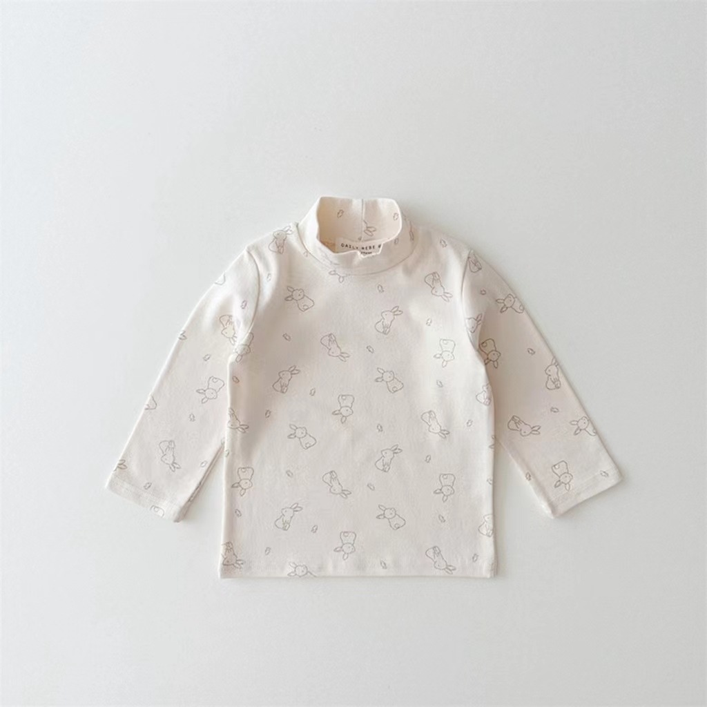Loebear estilo coreano Primavera, otoño e invierno nuevo bebé medio cuello alto manga larga Camiseta hombres y mujeres todo partido suave camisa de fondo