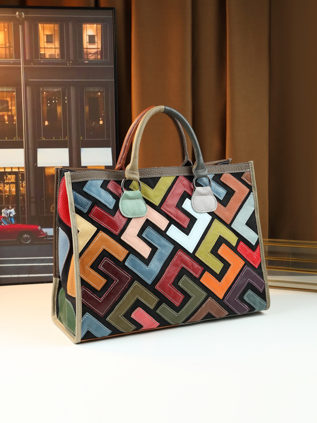 Retro Genuine Leather Handbag Large Capacity Women's Letter Bag_voghion.com