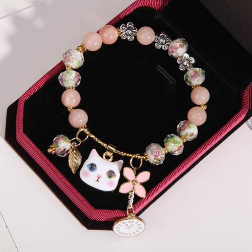 Korean Dongdaemun Fresh and Versatile Women's Dolphin Shell Bead Multi-Element Glass Bead Crystal Pendant Bracelet
