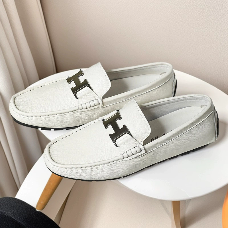 Мужские кожаные мокасины-лоферы в стиле "старые деньги", белые, из Гуанчжоу, оптом, мягкая подошва, европейский стиль.