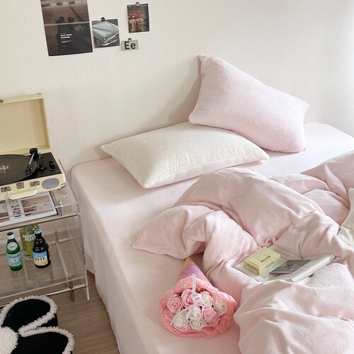 New Ins Blogger Style Solid Color A-Grade 200g Milk Fleece Four-Piece Set Autumn/Winter Warmth Winter Bed Sheet Set