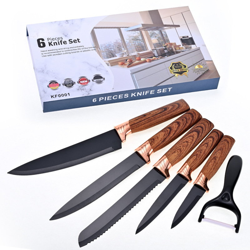 Acero inoxidable cabeza galvanizada simple mango de cubierta cuchillo de pintura 6 piezas cuchillo de cocina cuchillo de frutas