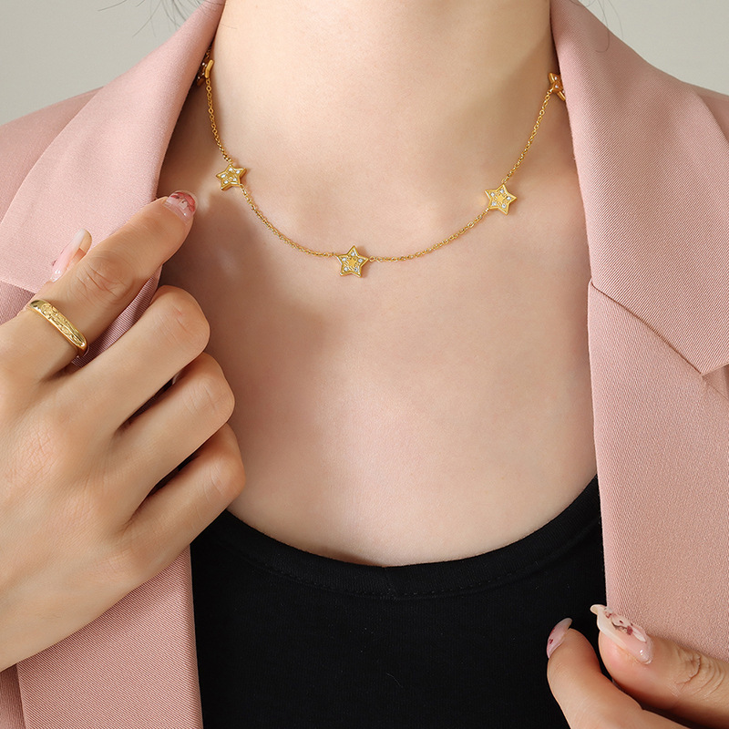 Europea y Americana de cinco puntas de circón Luz de lujo todo fósforo collar pulsera mujer transfronteriza de titanio de acero de la vendimia joyería al por mayor traje de la joyería