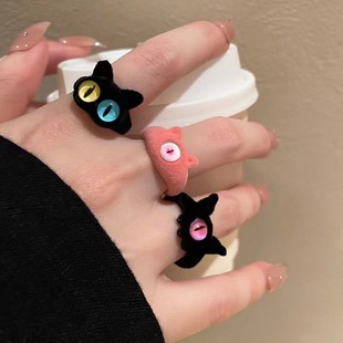 Cartoon monster ring female cat flocking open-mouthed ring fashionable and versatile big-eyed boy personalized index finger ring trendy and cool