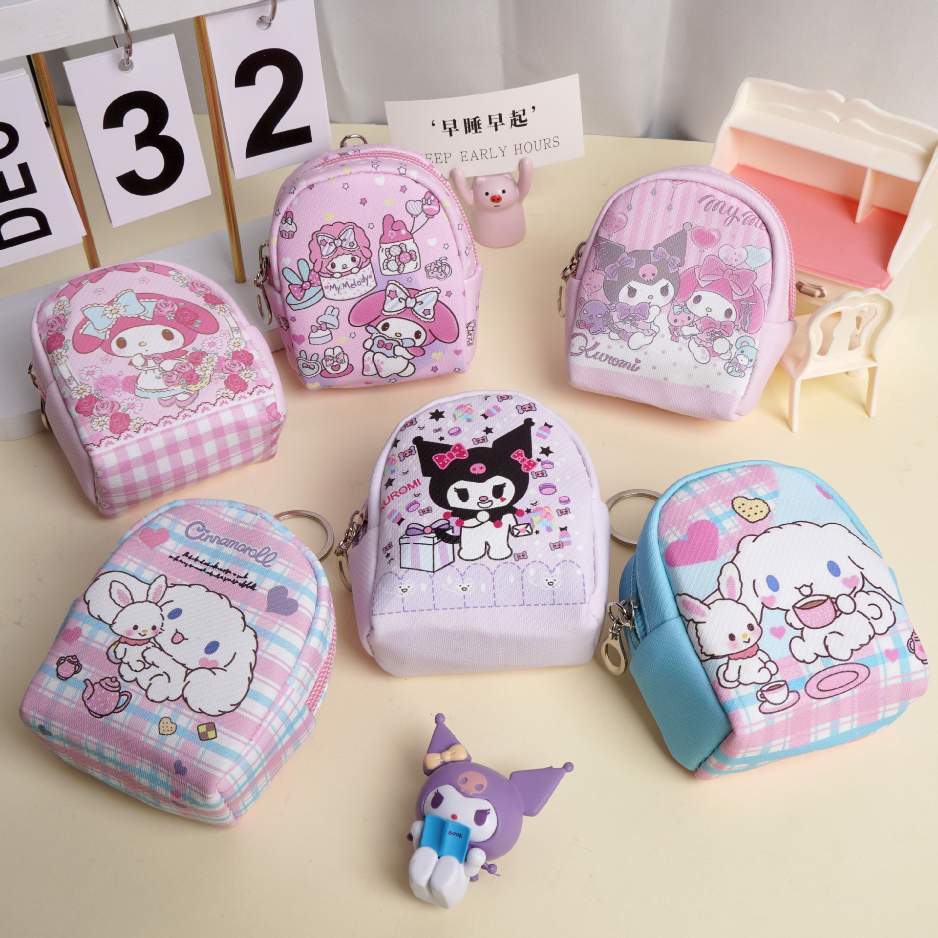 Monedero Mini Animado de Cuero PU Impermeable para Almacenamiento Doméstico