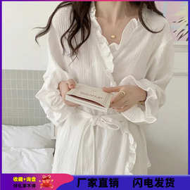 纯欲风性感荷叶边睡衣裙子女春秋薄款长款睡袍浴袍家居服睡裙晨袍