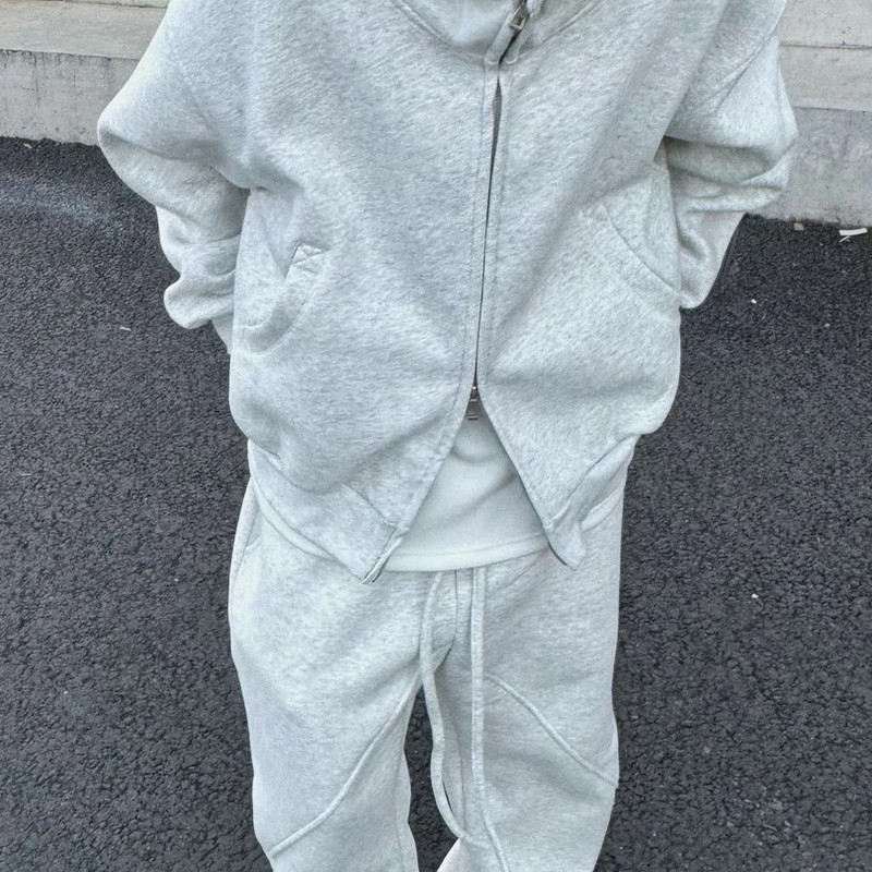 简约美式重磅连帽卫衣开衫男潮流阔版系带休闲裤宽松两件休闲套装|undefined