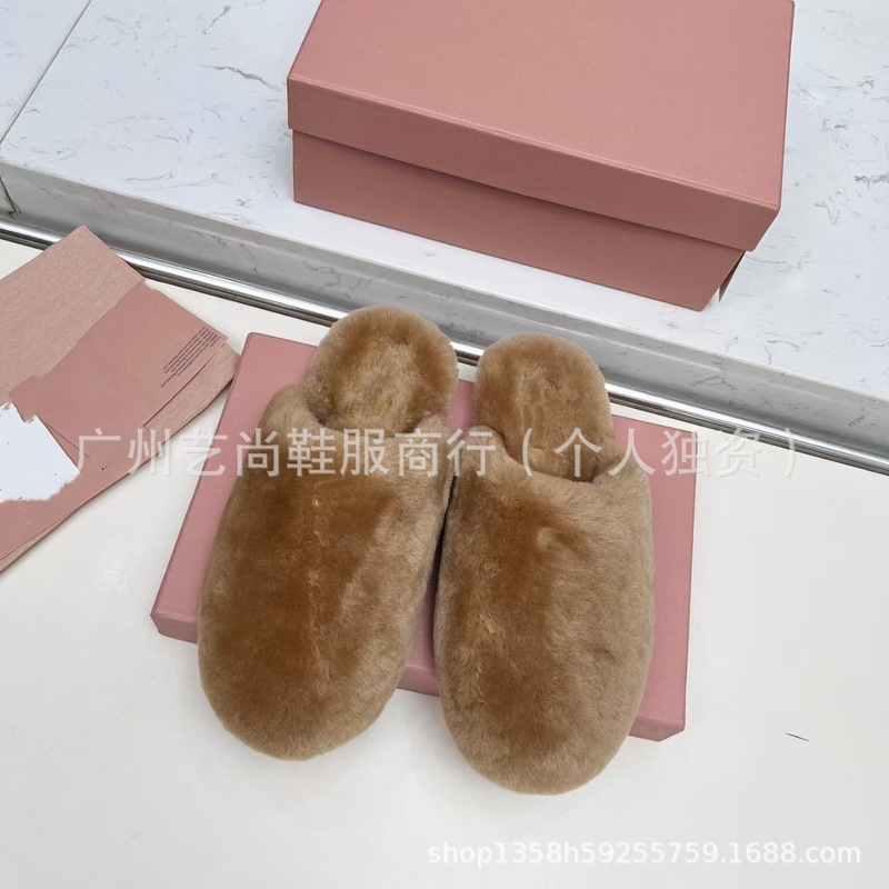 高版2025冬季圆头羊皮毛一体一脚蹬懒人包头半拖外穿百搭毛毛拖鞋|undefined