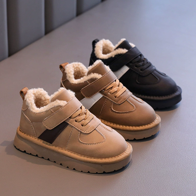 Детские морали снежные сапоги пушистые сапоги 2024 зимние плюшевые бархатные мальчики и девочки ретро повседневные теплые хлебные туфли